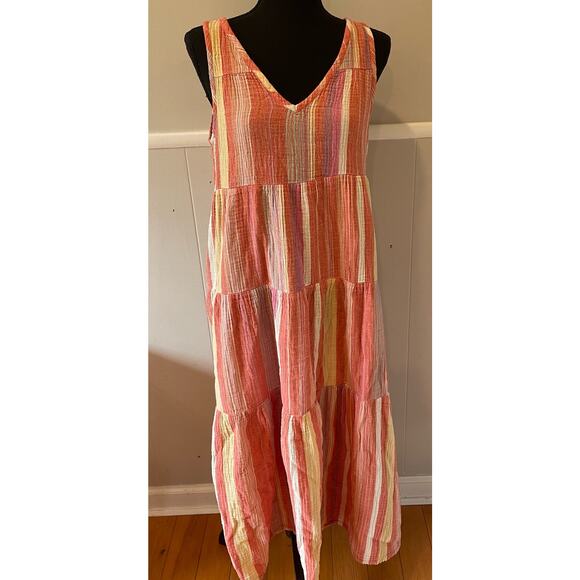 Marine Layer Womens Sleeveless Tiered Gauze Striped Boho Maxi Dress Size Medium - Picture 4 of 10